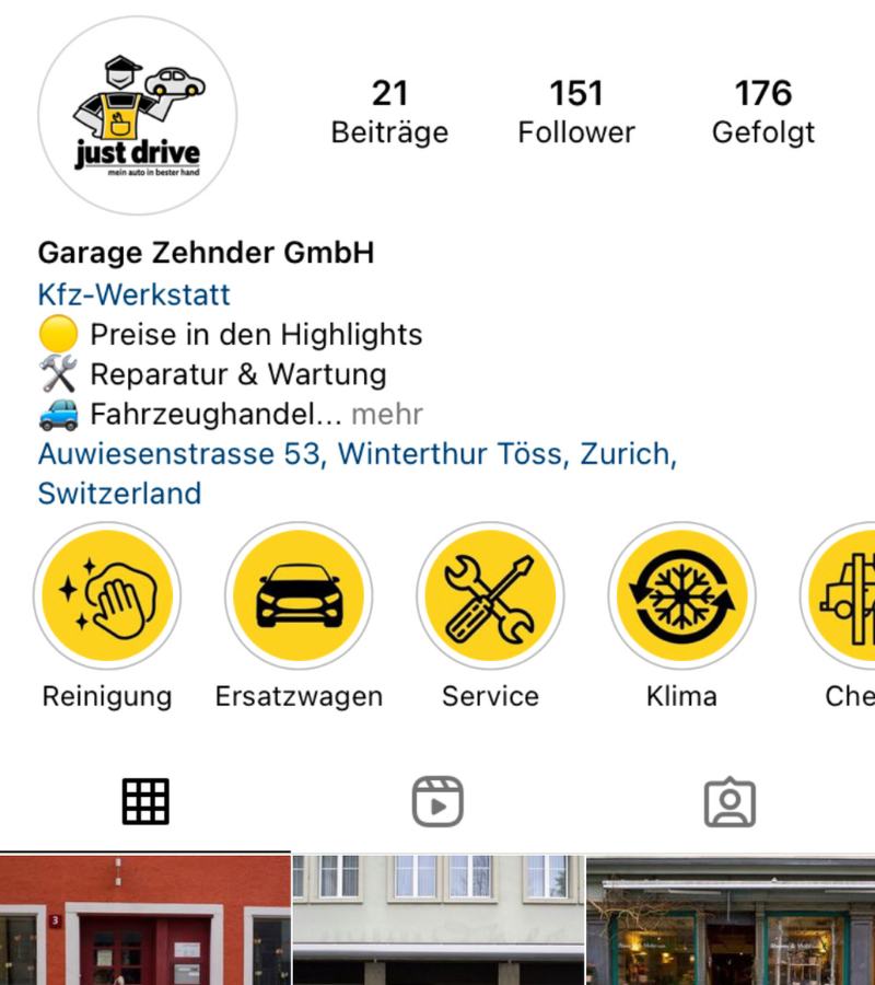 Instagramprofil Garage Zehnder